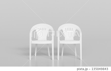 Stackable Plastic Monobloc Chairs. 3D Rendering. Stackable Plastic Monobloc Chairs. 3D Rendering. 135049843