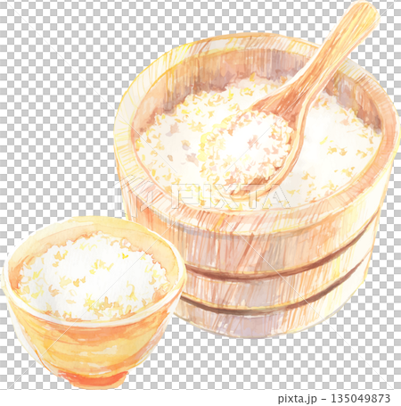 お櫃とご飯の水彩イラスト　ベクター 135049873