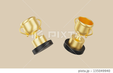 Gold Trophy on Black Base Mock up. 3D Rendering.  135049940