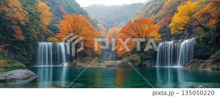 紅葉と滝 135050220