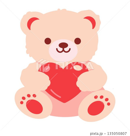 Cute teddy bear Holding a Heart, vector hand drawn illustration cute print design for kids. Cute teddy bear with heart. Vector illustration in cartoon style 135050807
