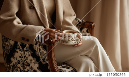 Woman with coffee, modern vibe Woman with coffee, modern vibe 135050863
