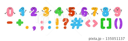 Colorful crayon font vector sketch, numbers and punctuation marks, kids chalk, pencil typeface alphabet faces and hands Colorful crayon font vector sketch, numbers and punctuation marks, kids chalk, pencil typeface alphabet faces and hands 135051137