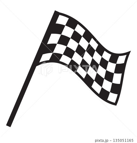 A black and white checkered flag on a flagpole fluttering in the wind. A black and white checkered flag on a flagpole fluttering in the wind. 135051165