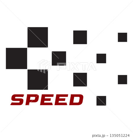 Checkered racing sticker with the inscription "SPEED," isolated background. Checkered racing sticker with the inscription "SPEED," isolated background. 135051224