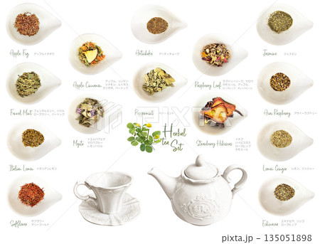 切り抜き素材セットーハーブティーの茶葉 135051898
