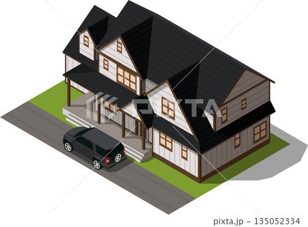 House with car parked in the driveway House with car parked in the driveway 135052334