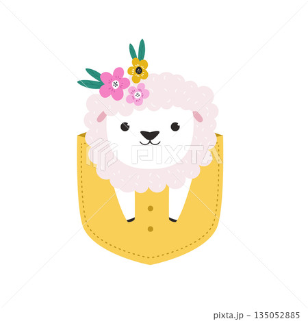 Cute Sheep in Yellow Pocket Cartoon Farm Animal Vector Illustration for Kids Cute Sheep in Yellow Pocket Cartoon Farm Animal Vector Illustration for Kids 135052885