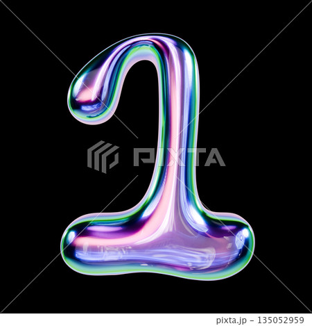 Liquid metal font Number 1 ONE 3D 135052959