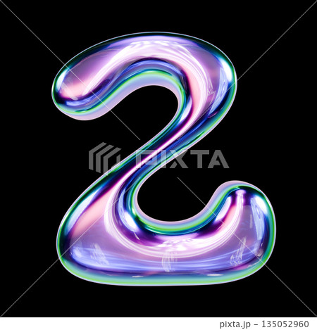 Liquid metal font Number 2 TWO 3D Liquid metal font Number 2 TWO 3D 135052960