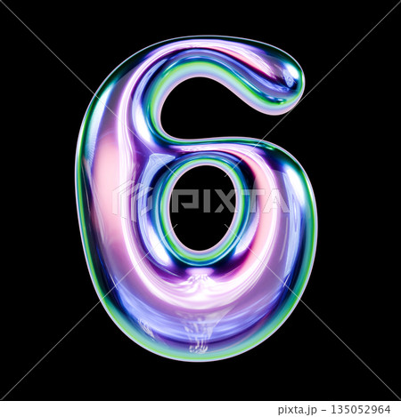 Liquid metal font Number 6 SIX 3D 135052964