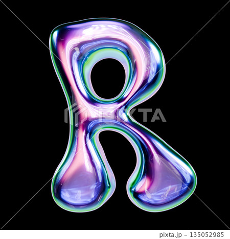 Liquid metal font Letter R 3D 135052985
