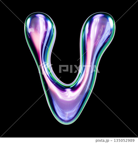 Liquid metal font Letter V 3D 135052989