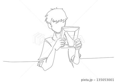 Continuous One Line Drawing of a Person Missing Someone While Looking at a Picture eps10 135053001