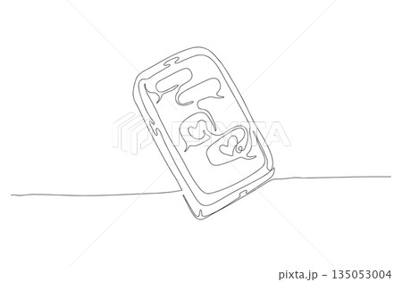 Continuous One Line Drawing of a Love Chat Message on a Phone eps10 Continuous One Line Drawing of a Love Chat Message on a Phone eps10 135053004