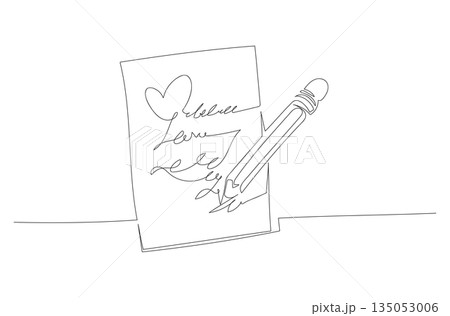 Continuous One Line Drawing of Writing a Love Letter eps10 Continuous One Line Drawing of Writing a Love Letter eps10 135053006