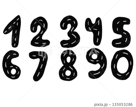Watercolor number set. Number clip art on a white background in the form of a highway or road. Suitable for birthday card designs with a car or racing theme. 135053286