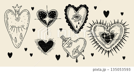 Mexican heart tattoo set isolated on white 135053593