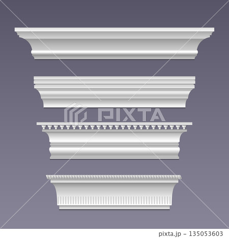 White wall baseboards set isolated on background White wall baseboards set isolated on background 135053603