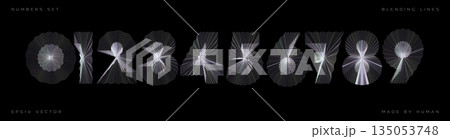 3D Geometric Number Letter Set Font Alphabet Holographic Numeric Digits. Abstract Digital Typography, Linear Blend Numeral for Sport Anniversary Birthday Wedding Game Clock Symbols. Vector Typeface 135053748