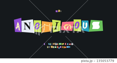 Paper Font Logo Alphabet Vector Collage Letter Set Modern Typography, Note Typographic Design for Title Text, Ransom Poster Headline, Type Symbol Logotype, Magazine Cutout Fonts. Vector Typeface 135053779