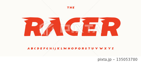 Retro Race Font Logo Alphabet Vector Sharp Dynamic Letters Set Typography, Bold Sport Typographic Design for Condensed Title Text Poster Headline,Type Logotype, Action Speed Fonts. Vector Typeface 135053780