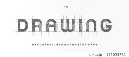 Technical Drawing Font Logo Alphabet Vector Sketch Bold Bauhaus Letters Set Modern Architecture Typography, Creative Typographic Design for Architect Title Text, Typo Poster Headline. Vector Typeface Technical Drawing Font Logo Alphabet Vector Sketch Bold Bauhaus Letters Set Modern Architecture Typography, Creative Typographic Design for Architect Title Text, Typo Poster Headline. Vector Typeface 135053782