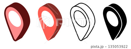 色違いの立体マップピンアイコン4種セット（透過・ラスター） 135053922