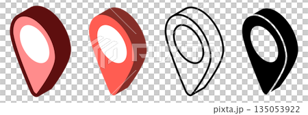 色違いの立体マップピンアイコン4種セット（透過・ラスター） 135053922