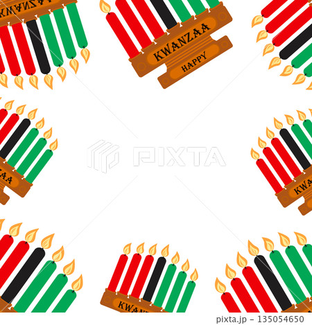 Candlestick with burning candles and Happy Kwanzaa Letters Square Frame border Copy space Template. Isolated Vector illustration Kwanzaa Holiday Related content Greetings Thematic Cards, leaflet, post Candlestick with burning candles and Happy Kwanzaa Letters Square Frame border Copy space Template. Isolated Vector illustration Kwanzaa Holiday Related content Greetings Thematic Cards, leaflet, post 135054650