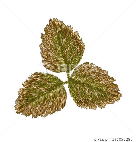 【三つ葉のワンポイント】手刺繍イラスト素材 135055289