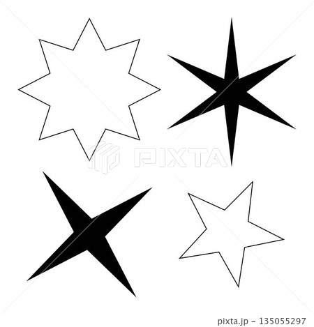 Stars set icons featuring various sparkle and twinkle star shapes isolated on white background suitable for decoration ui design animation effects branding and creative graphic elements Stars set icons featuring various sparkle and twinkle star shapes isolated on white background suitable for decoration ui design animation effects branding and creative graphic elements 135055297