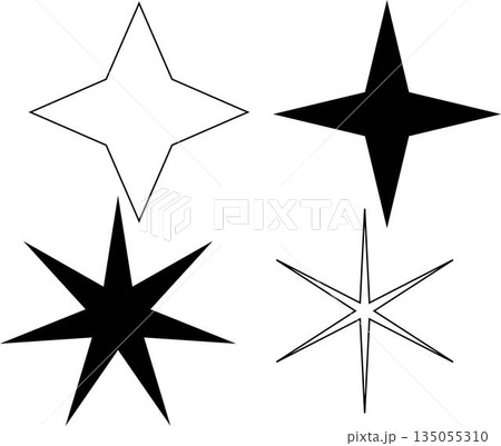 Stars set icons featuring various sparkle and twinkle star shapes isolated on white background suitable for decoration ui design animation effects branding and creative graphic elements Stars set icons featuring various sparkle and twinkle star shapes isolated on white background suitable for decoration ui design animation effects branding and creative graphic elements 135055310
