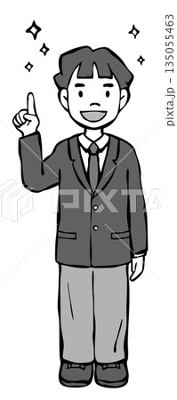 【モノクロ】男の子制服ブレザー　指差しキラキラ 135055463