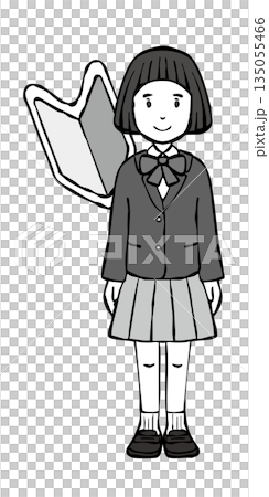 【モノクロ】女の子制服　ブレザー　若葉マーク 135055466