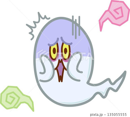 ビックリして驚く怖い目つきのおばけのイラスト 135055555