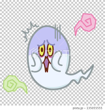 ビックリして驚く怖い目つきのおばけのイラスト 135055555