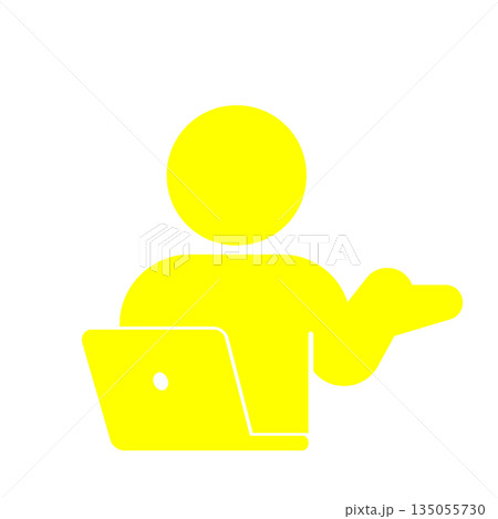 オンラインサポートや解説を表す人物イラスト(黄色)	 135055730