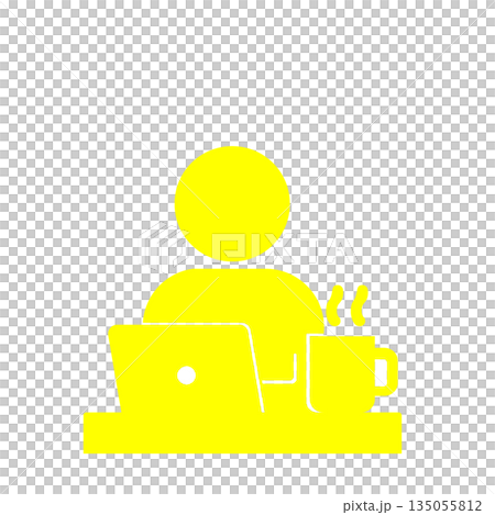Remote worker and hot drink (yellow) 135055812