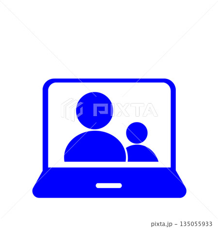 ビデオ通話を示すシンプルな人物シルエット(青)	 135055933