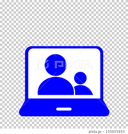 ビデオ通話を示すシンプルな人物シルエット(青)	 135055933