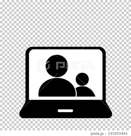 ビデオ通話を示すシンプルな人物シルエット(黒)	 135055941