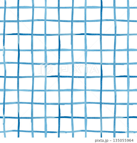 Abstract blue checkered seamless pattern. Watercolor print Abstract blue checkered seamless pattern. Watercolor print 135055964