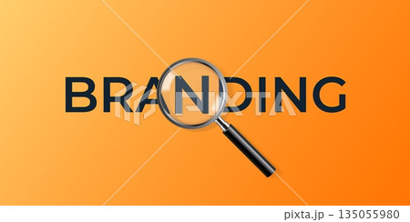 Magnifying branding. Marketing digital agency advertising web banner, realistic magnifier glass yourself brand development seo service business strategy concept vector illustration Magnifying branding. Marketing digital agency advertising web banner, realistic magnifier glass yourself brand development seo service business strategy concept vector illustration 135055980