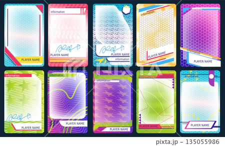 Sports trading card. Sport game cards, football basketball hockey players in frame template soccer player team badge design different athletes photo set classy vector illustration Sports trading card. Sport game cards, football basketball hockey players in frame template soccer player team badge design different athletes photo set classy vector illustration 135055986