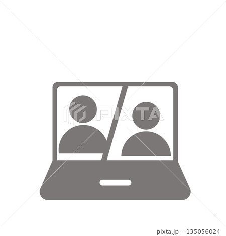 オンライン会議中のパソコン画面アイコン(グレー) 135056024
