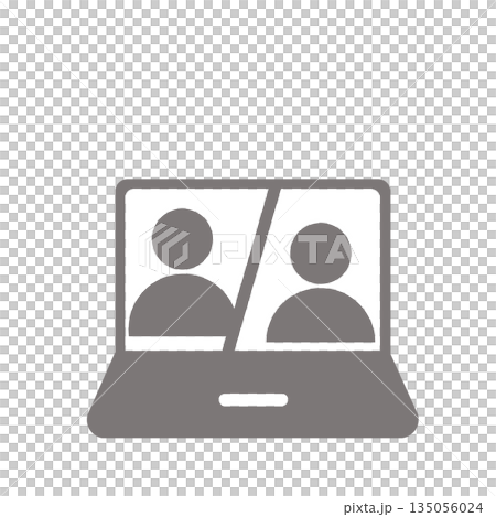 オンライン会議中のパソコン画面アイコン(グレー) 135056024