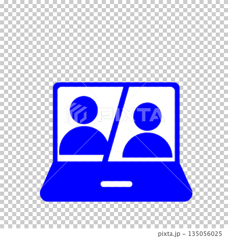 オンライン会議中のパソコン画面アイコン(青) 135056025