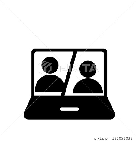 オンライン会議中のパソコン画面アイコン(黒) オンライン会議中のパソコン画面アイコン(黒) 135056033