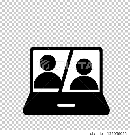 オンライン会議中のパソコン画面アイコン(黒) オンライン会議中のパソコン画面アイコン(黒) 135056033
